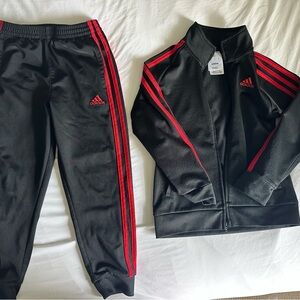 Adidas Kids Black Track Suit Set Jacket & Pants, Size 6.
